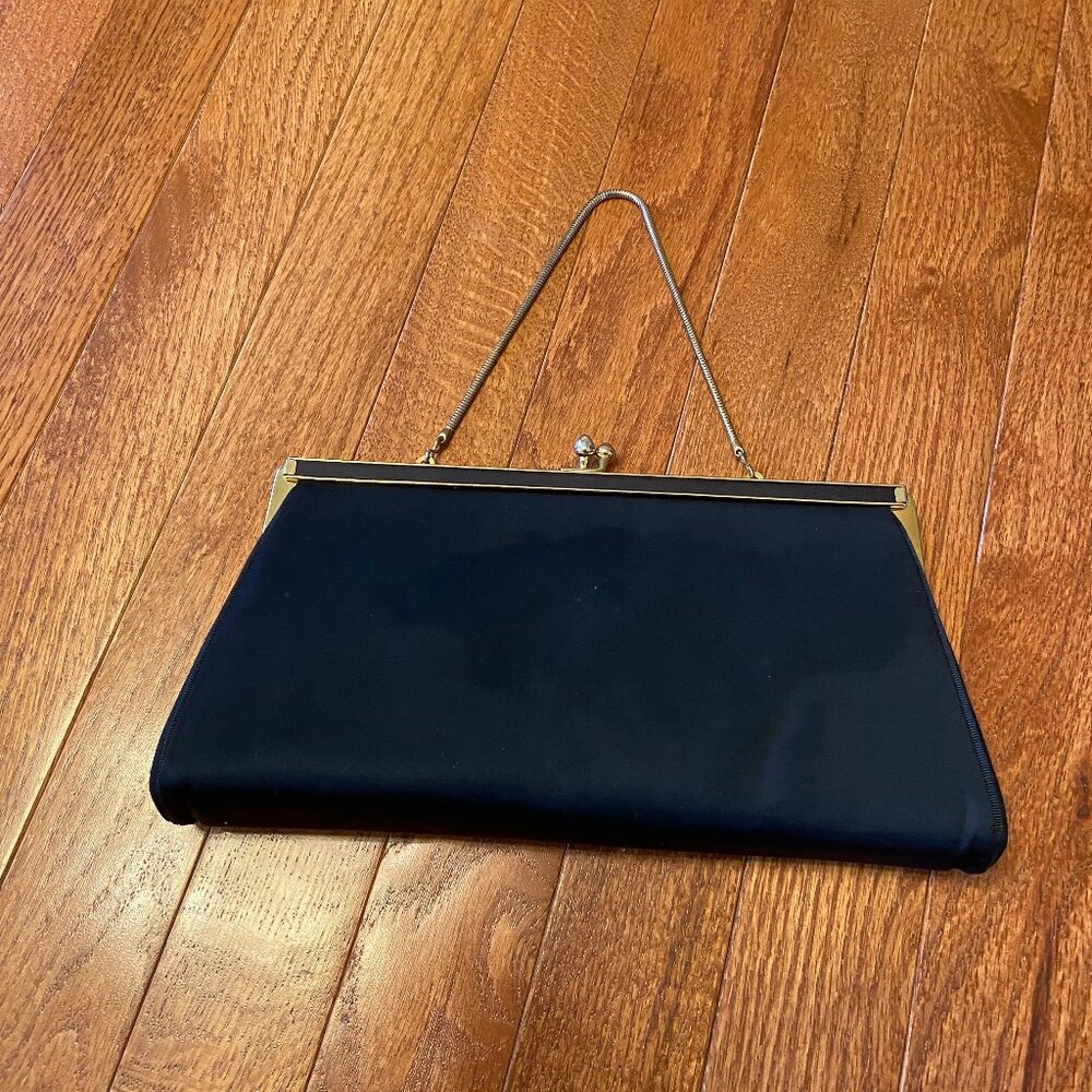 Vintage Andé Black Satin Evening Bag Clutch Purse wristlet Black